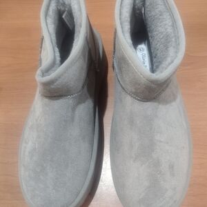 Plush Lined Light Gray Ankle Booties